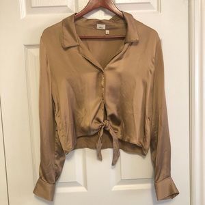Aritzia silk tie front blouse